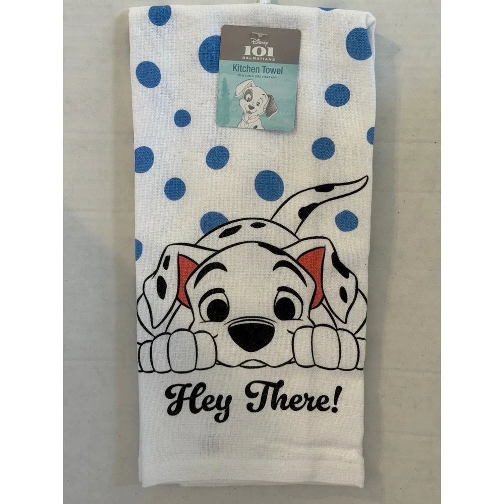 Disney 101 Dalmatians Kitchen Towel Hey There Blue Polka Dot 100% Cotton NEW